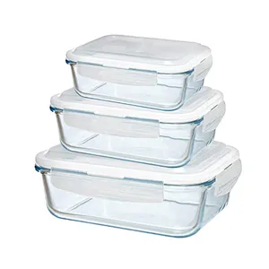 Set of 3 Rectangle Shape Food Glass Storage Jars with lid
