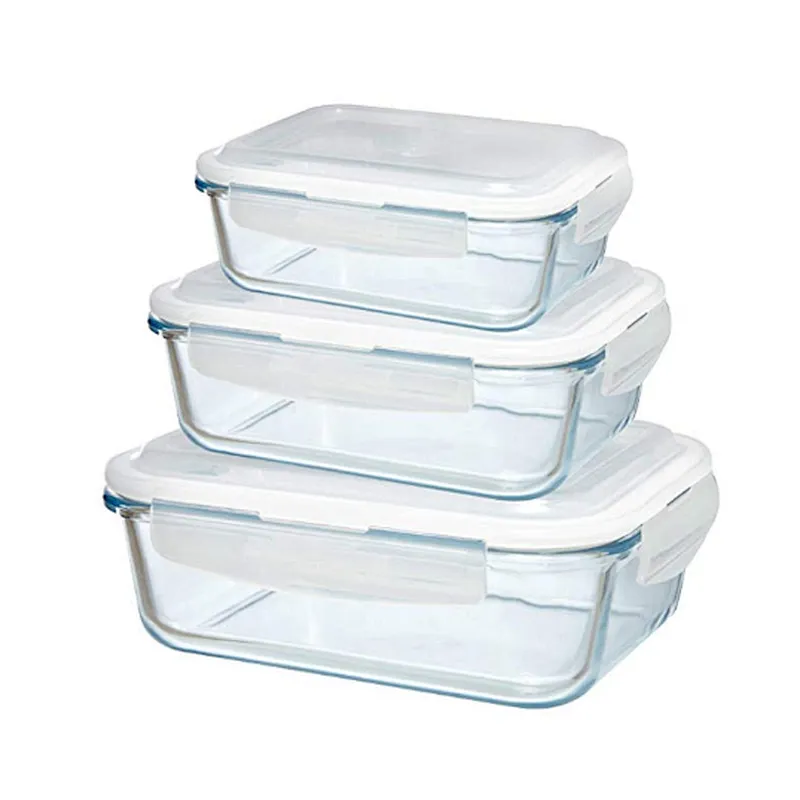 Set of 3 Rectangle Shape Food Glass Storage Jars with lid