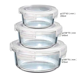 Set of 3 Round Shape Food Glass Storage Jars with lid