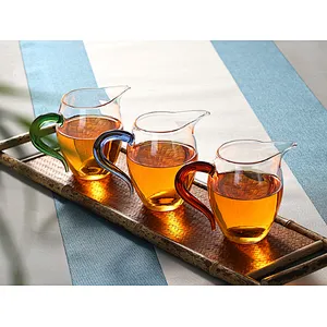 Thicken heat-resistant clear glass mug with three-color handle for water & tea