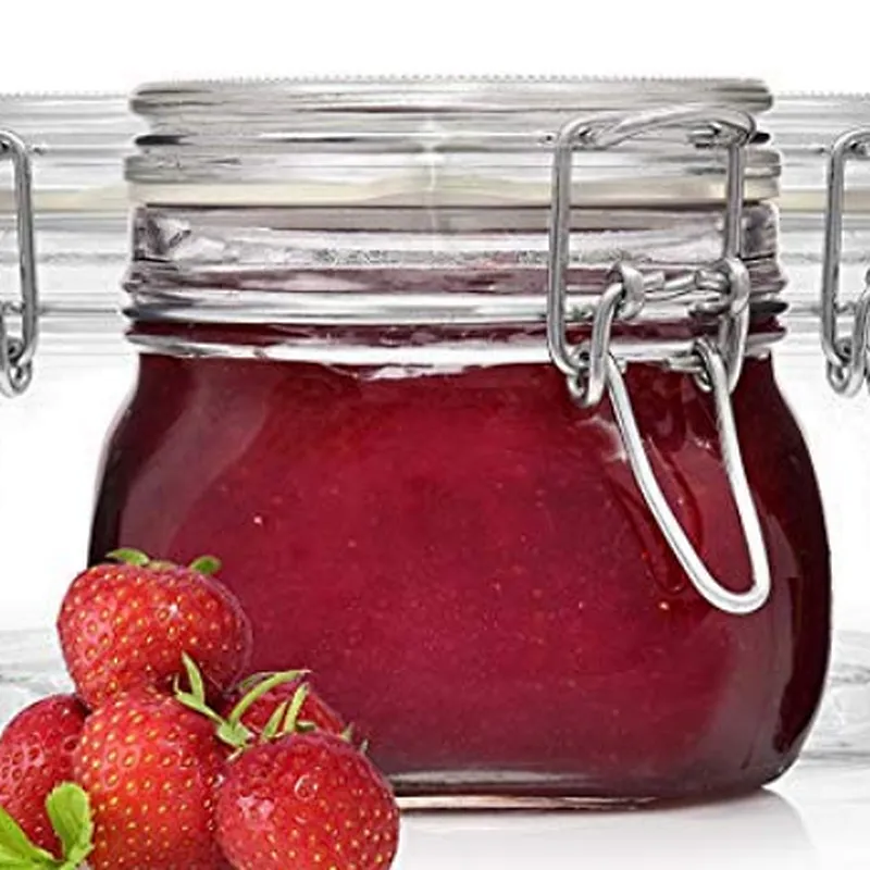 Set of 6 Honey/candy/salt  Airtight Glass Storage Jar with Metal clip swing top