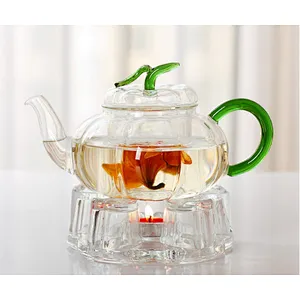 750ml Heat - resistant glass set pumpkin pot for tea with green handle