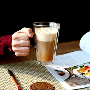Borosilicate heat-resistant creative double wall glass cup with handle for coffee