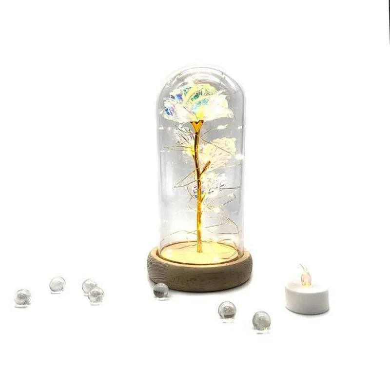 the Beauty and The Beast Rose with Lamp in the glass dome