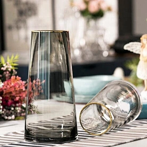 Light luxury  hand-painted gold t-shaped simple glass vase