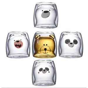 Cartoon PatternHeat Resistant 250ml Borosilicate Double Wall Glass For Tea Coffee