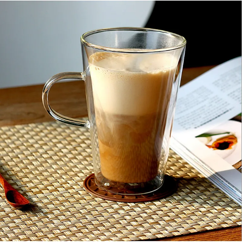 Borosilicate heat-resistant creative double wall glass cup with handle for coffee