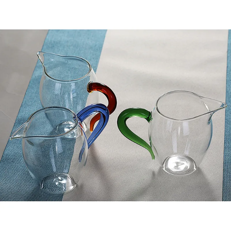 Thicken heat-resistant clear glass mug with three-color handle for water & tea
