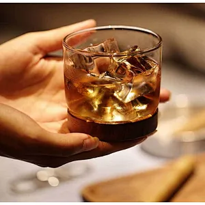 Creative domestic mountain-shaped glass cup for whiskey & wine with wooden base