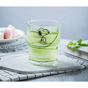 330ml cartoon glass mug with animal drawing for juice & milk