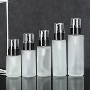 wholesale white frosted round ground hand body glass lotion jar bottle with plastic cap and pump