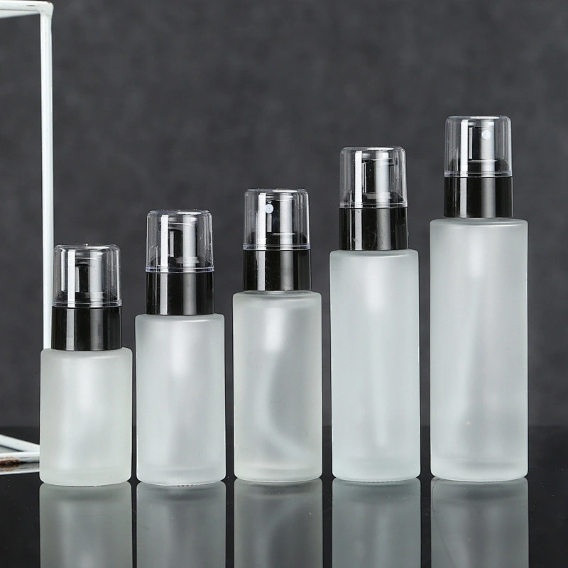 wholesale white frosted round ground hand body glass lotion jar bottle with plastic cap and pump