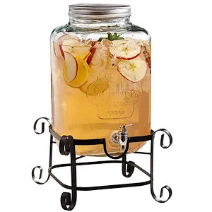 Leak-proof Glass Beverage Dispenser Cold Drink Dispenser Glass Jug with Metal Stand