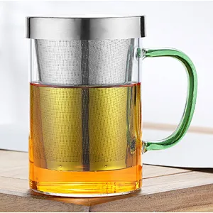 500ml borosilicate glass mug with stainless steel lid & infuser for tea