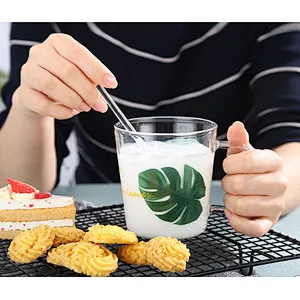 350ml Borosilicate glass cup with green design for water, tea, milk & juice