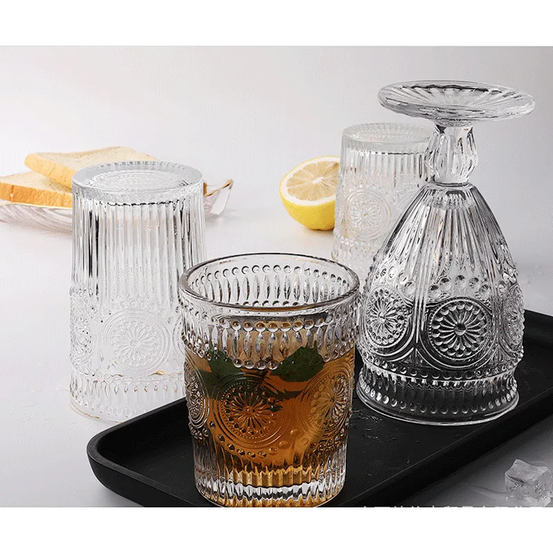 Amazon hot-selling Glass Cups with Floral For Water, Juice, Beer, Wine, Whiskey, and Cocktails