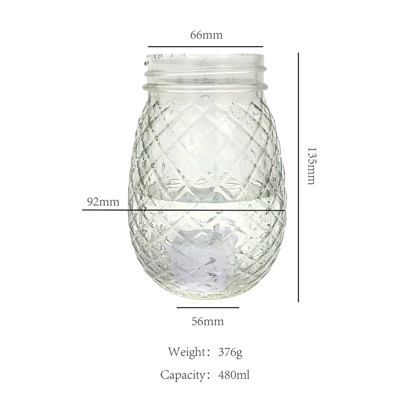 480ml Pineapple shape Glass Beverage Mason Jar With Metal Closure