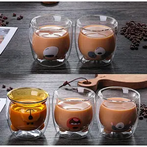 Cartoon PatternHeat Resistant 250ml Borosilicate Double Wall Glass For Tea Coffee