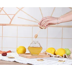100ml six arrises glass jar with wooden cover and muddler for honey storage