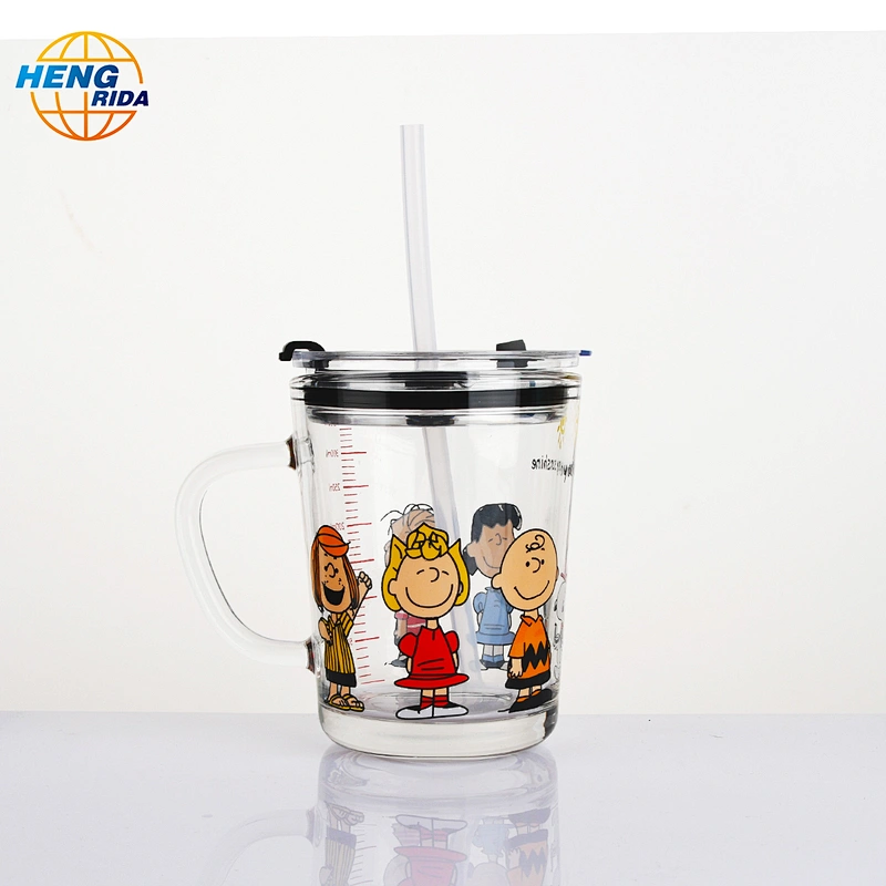 Hot & Cold Drinking Glass Patterned Cup with Handle & Lid