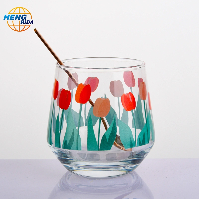 360ml & 400ml Drinking Glass Cup with Tulip Pattern