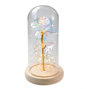 glass jar with wooden cock inside is rose ornament