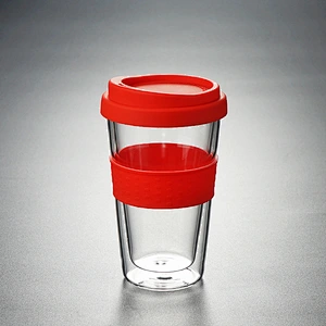 Colorful glass coffee cups with silicone covers