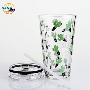 450ML printed glass straw accompanying cup