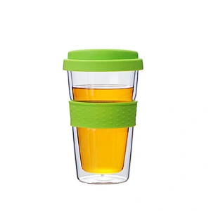 Colorful glass coffee cups with silicone covers