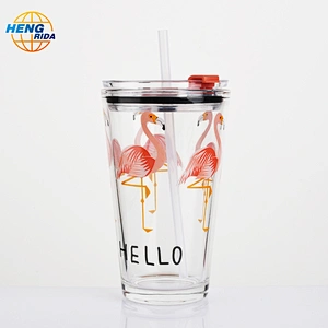 450ML printed glass straw accompanying cup