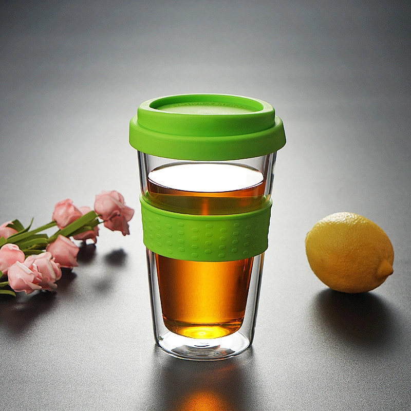 Colorful glass coffee cups with silicone covers