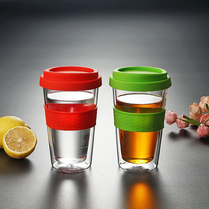 Colorful glass coffee cups with silicone covers