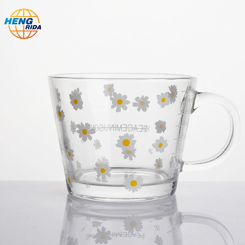 Wide Mouth Drinking Glass Cup with Strawberry Pattern & Handle