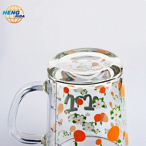 400ML Hand-printed sippy glass cup