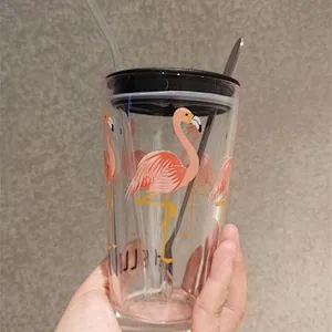 Clear glass carry-on cups with LIDS and straws