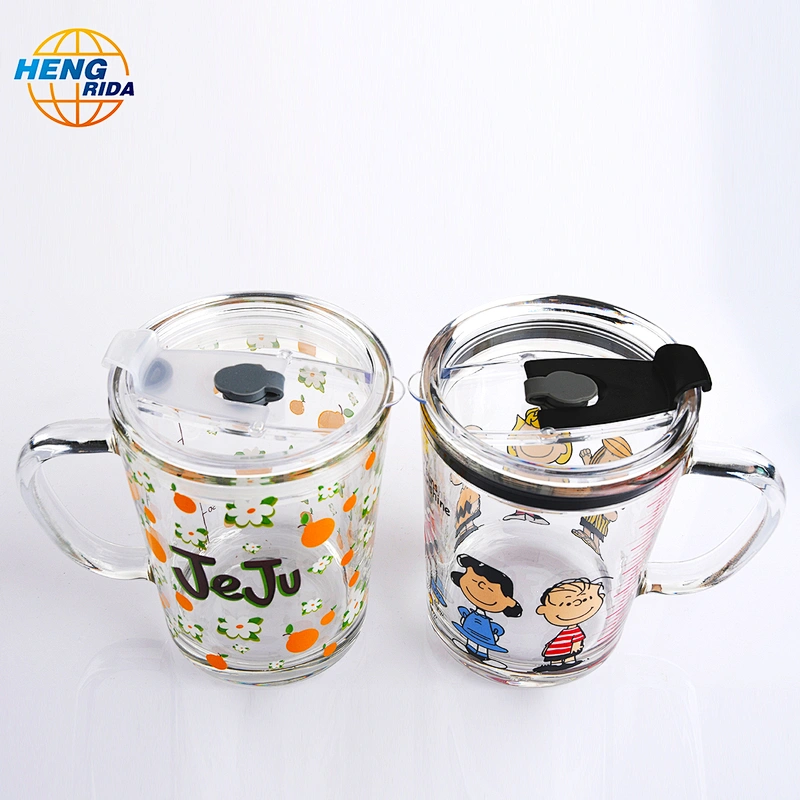 400ML Hand-printed sippy glass cup