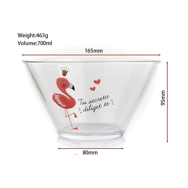 700ml glass bowl with Flamingo pattern for salad