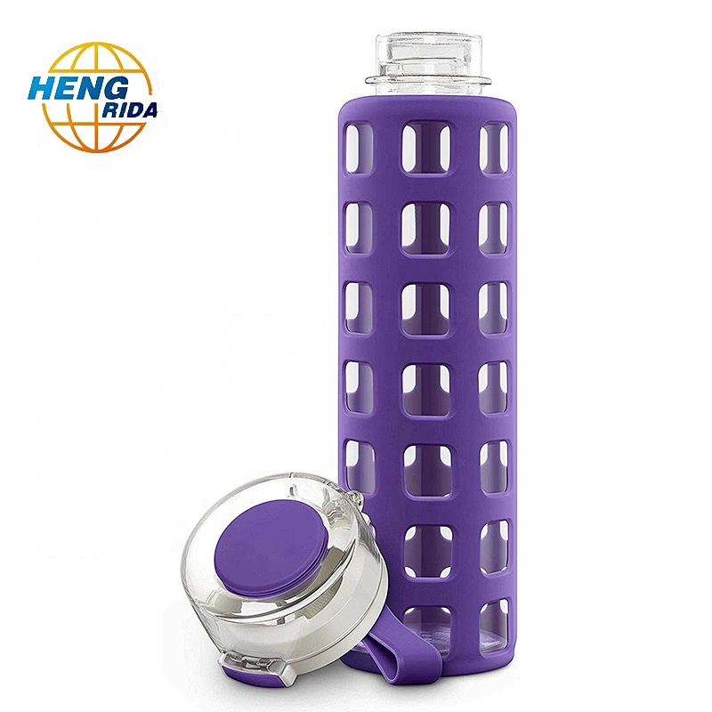 560ml Glass Water Bottle with Handle Lid and Plastic sleeve