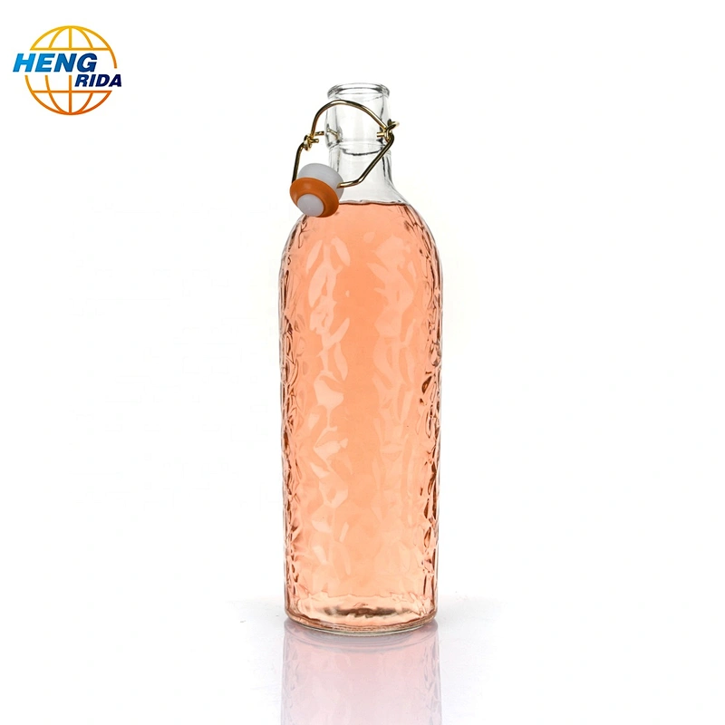 1000ml glass bottle of fruit juice with hammer pattern