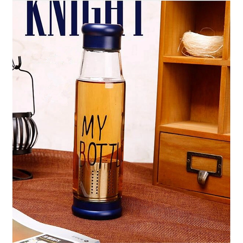 420ml/550ml Single Layer High Borosilicate Glass Water Bottle With Stainless Steel Tea Infuser And PP Lid