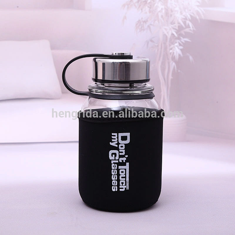 Top Quality Borosilicate Glass Bottle 25 oz with Stainless Steel Leak-proof Cap, Nylon Sleeve