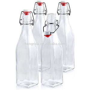250ml 500ml 1000ml Square Swing Top Glass Bottle For Water Juice Oil