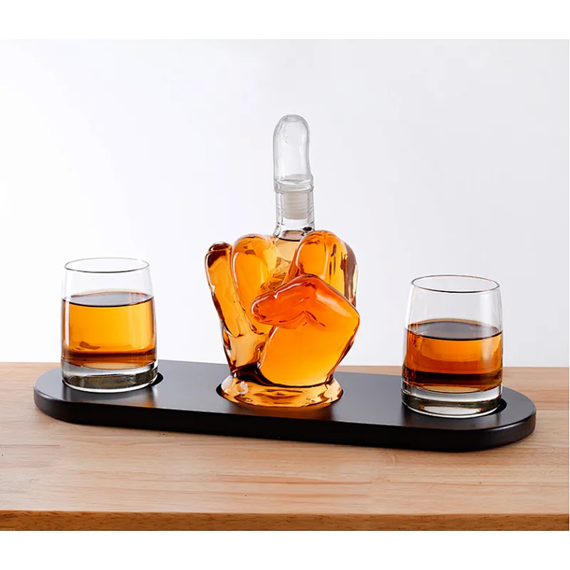 Whiskey bottles and glasses shaped with high borosilicate fingers