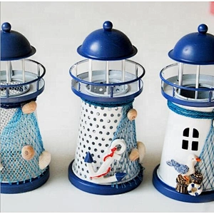 Mediterranean style seabird iron lighthouse LED small electronic lamp iron candlestick candle holder