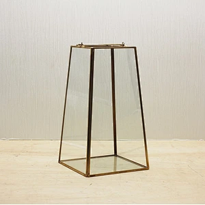 Trapezoid shape Copper and Glass Candle Lantern Geometric Terrarium with handle