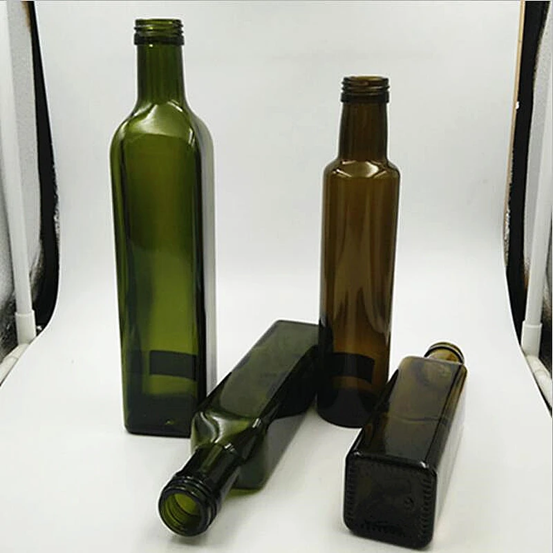 250ml 500ml 750ml 1000ml Square Dark Green Amber Olive Oil Glass Bottle For Packing Cooking Oil