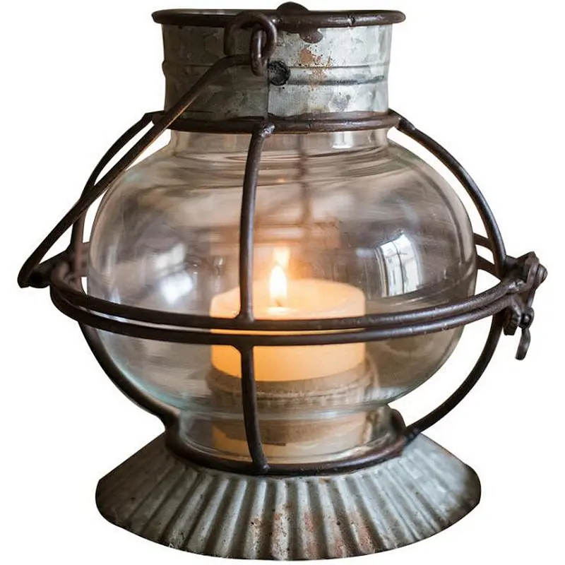 Vintage Hanging Rusted Metal & Glass Candle Lantern with handle for home garden hotel wedding Decor