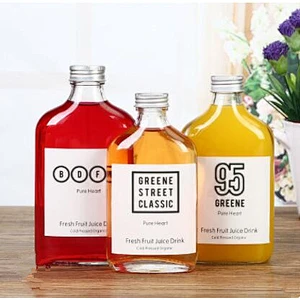 100ml/200ml/250ml/350ml Flat Hip Flask Glass Beverage Bottle With Aluminium Cap For Cold Brew Coffee/Juice/Milk Use