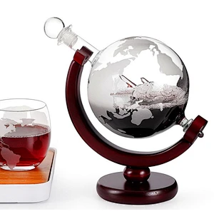 34 oz Sailboat Inside Whiskey Decanter Sets with Wooden Stand