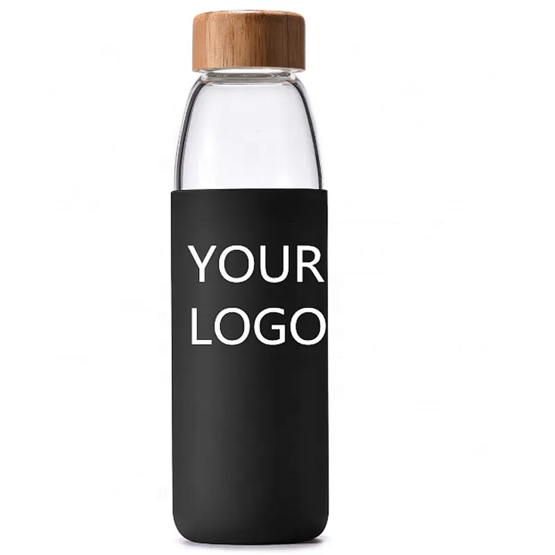 100% BPA Free Dishwasher Safe 18Oz Borosilicate Glass Water Bottle with Bamboo Lid and Protective Sleeve